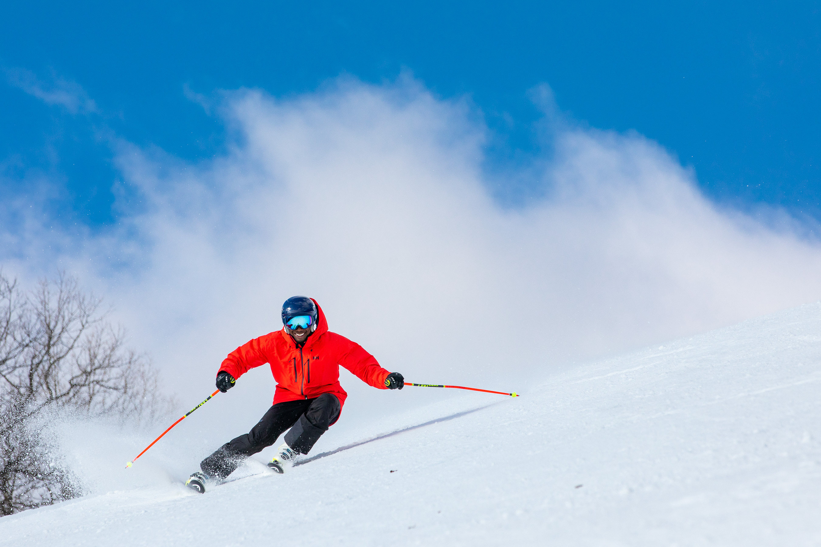 A skier in a red jacket at Wisp Resort, Maryland.